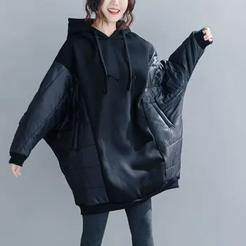 

Aulead Hit Color Drawstring Hoodies Fashion New 2019 Winter Full Sleeve Long Elegant Minority Plus Size Loose Hoodies 50cs