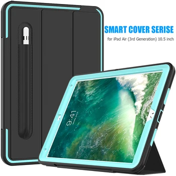 

Tri-folding Shockproof PU Leather Smart Case with Pencil Slot for iPad 10.2 2019 7th Gen Tablet Auto Sleep Wake UP Cover+Stylus