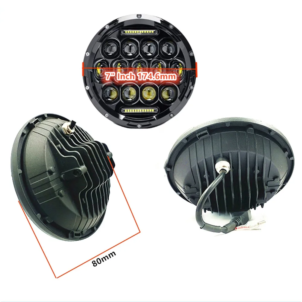 1pcs 75W 7inch 12V Car Light Headlamp Round LED Headlight for Jeep Wrangler Land Rover Defender 90& 110