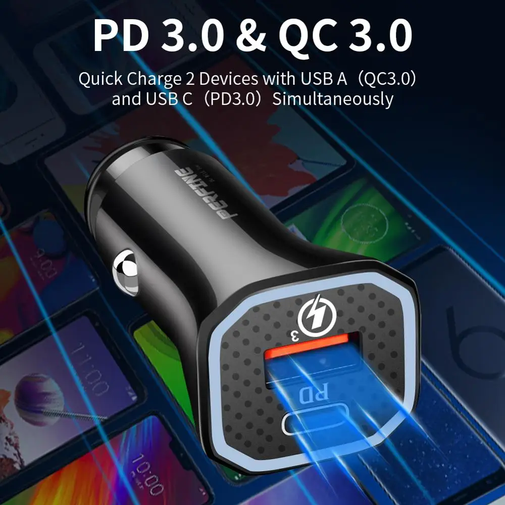 Perfine автомобильное зарядное устройство USB Type C PD 3 0 Быстрая зарядка 36 Вт для
