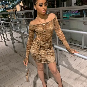

Joskaa Snake Print Sexy Bodysuits Hip Skirts 2 two Pieces Sets Club Party Night Sexy Hollow Off Shoulder Suits Mujer