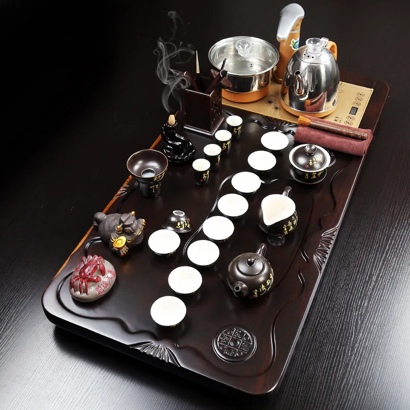 

Ebony Tea Tray Four-in-One Clay Kung Fu Tea Set for Home & Office Use Teapoy Table
