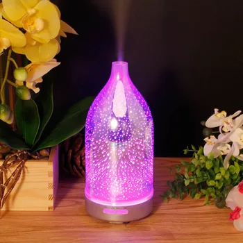 

Hot!! 3D Glass Aromatherapy Machine 120Ml Aromatherapy Humidifier Home Office Air Colorful Night Light Humidifier EU Plug