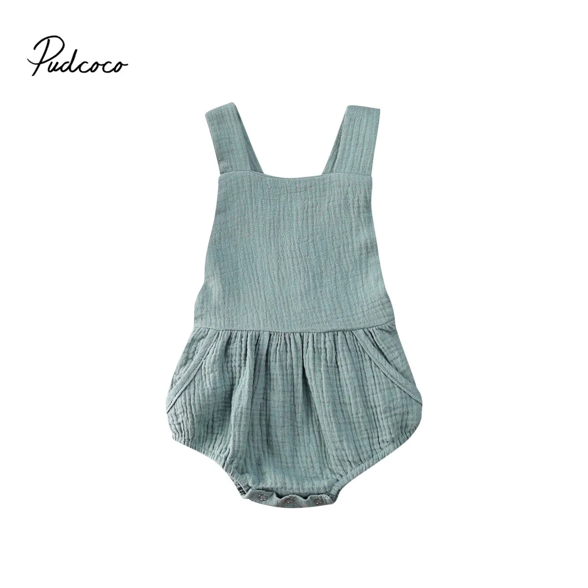 

Pudcoco Newborn Baby Boy Girl Clothes Kids Sleeveless Cotton and Linen Bodysuit Backless Summer Jumpsuit Outfits Sleepwear
