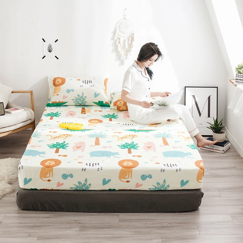 

Cartoon Forest Lion King Fitted Sheet Bed Sheet Bed Linen Mattress Cover with Elastic Rubber Band Twin Full Queen 100% Cotton