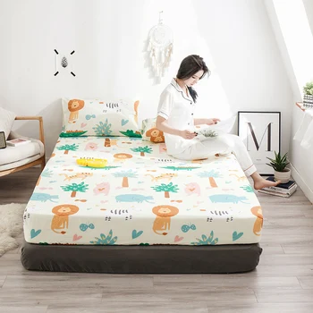 

Cartoon Forest Lion King Fitted Sheet Bed Sheet Bed Linen Mattress Cover with Elastic Rubber Band Twin Full Queen 100% Cotton