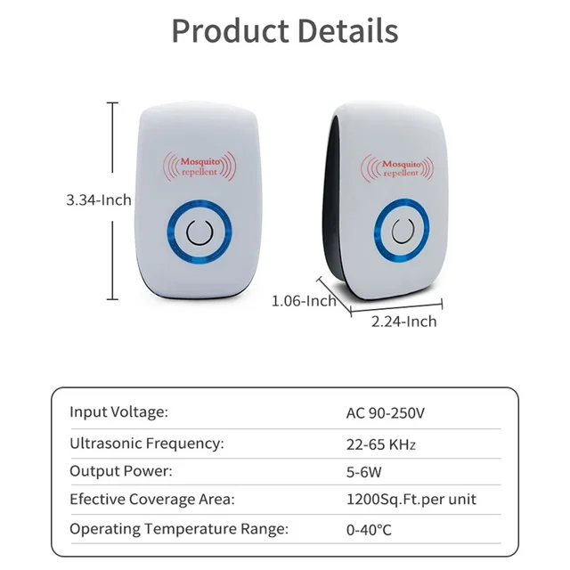 2Db Elektronikus Ultrahangos Kártevőirtó Beltéri Csótány Szúnyogtaszító Rovargyilkos Egerek Eu/Us/Uk Dug - Image 6
