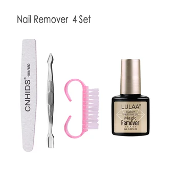 

4PCS/Set Semi Permanent UV Nail Polish Soak Off Remover Degreaser For Nails Manicure Kit Magic Gel Remover Nail File Nail Brush