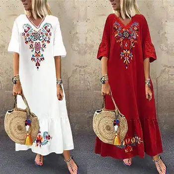 

Bohemian Ruffle Dress ZANZEA Women's Printed Sundress Casual V-Neck Summer Vestidos Female Short Sleeve Floral Robe Oversize 5XL