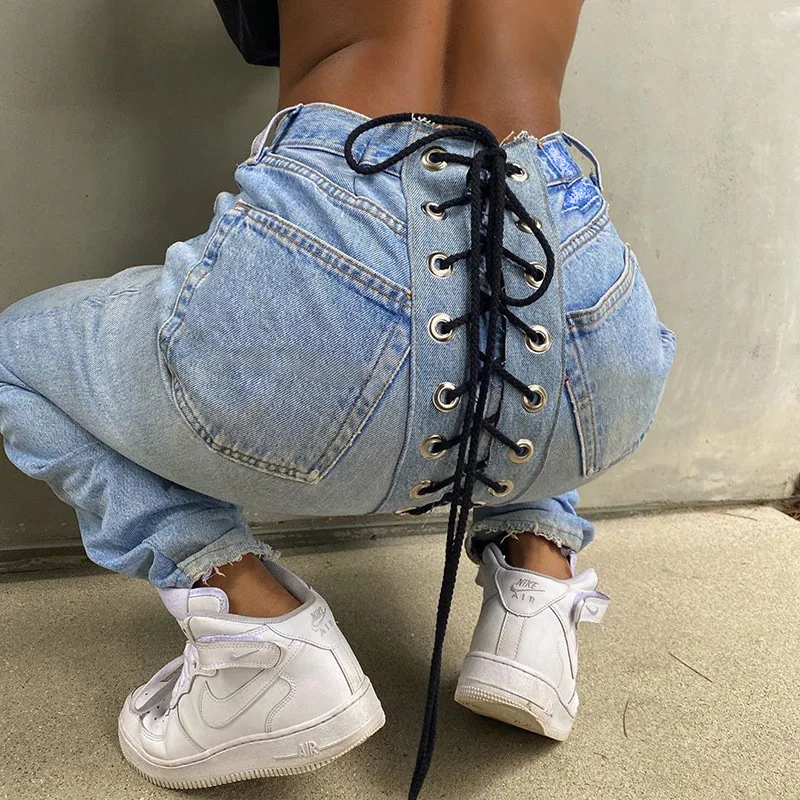 Sexy High Waist Back Lace-Up Jeans-7