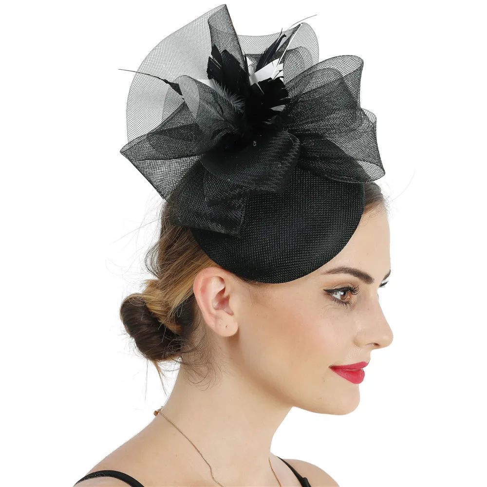 

Wedding Holiday Black Fascinator Cocktail Hat Women Bow Hair Headdress Retro Fashion Ladies Party Hairpins Accessories