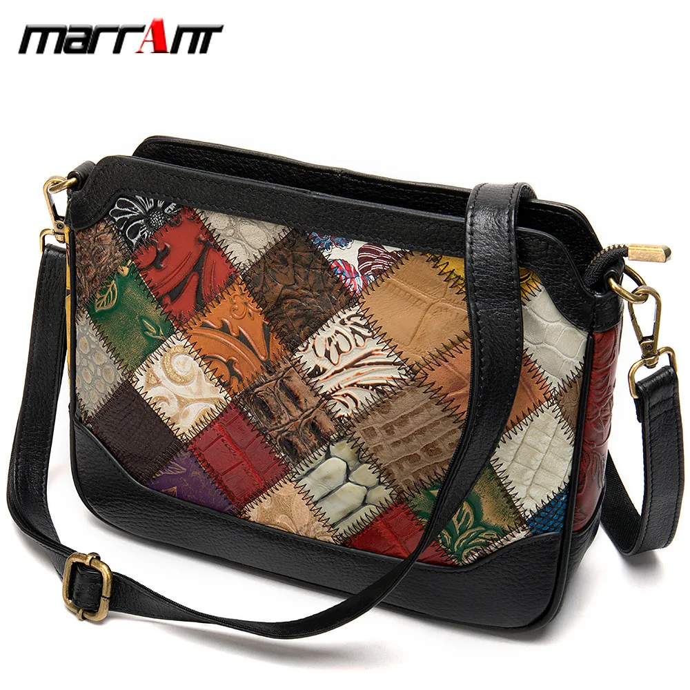 

Women Trend Embossing Single Shoulder Splicing Bag Cross Section Genuine Leather Big Capacity Oblique Satchel 089