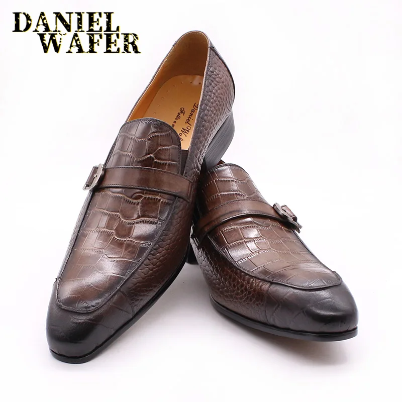 LUXURY HAND MADE LOAFERS MENS FORMAL DRESS CASUAL SHOES CROCODILE PRINTS BUCKLE STRAP SLIP BROWN BLACK GENUINE LEATHER SHOES MEN LUXURY HAND MADE LOAFERS MENS FORMAL DRESS CASUAL SHOES CROCODILE PRINTS BUCKLE STRAP SLIP BROWN BLACK GENUINE LEATHER SHOES MEN