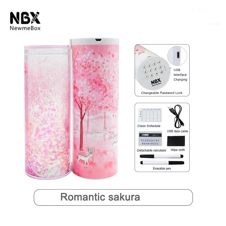 Romantic sakura NBX коробка канцелярских принадлежностей кодовый замок Newmebox пароль Карандаш чехол мультфильм шаблон ручка держатель большой Ёмкость Офис школы коробка хранения - Color: Romantic sakura