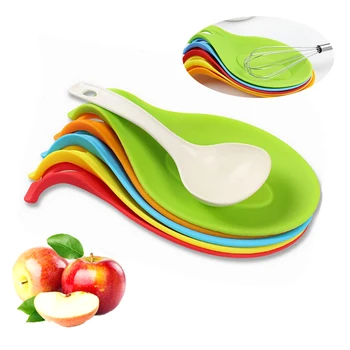

For Kitchen Table Decoration Silicone Insulation Heat Resistant Spoon Rest Kitchen Tool Spoon Pad Eat Mat Kitchen Gadget Holder