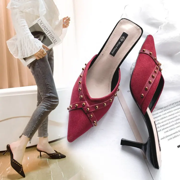 

Closed-toe Slippers Women's Versitile Fashion 2020 Spring New Style Slippers Thin Heeled Sexy Pointed High Heel Mules Shoes