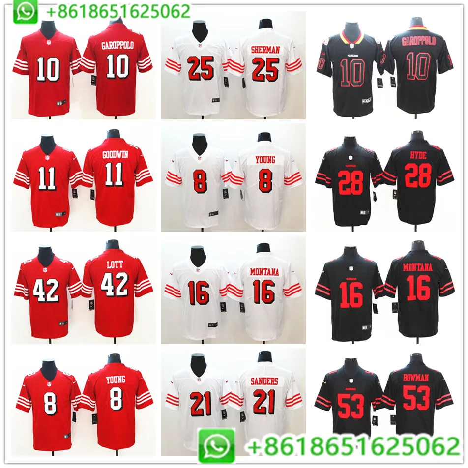 Топ для мужчин 49ers Jimmy Garoppolo Vapor Joe Монтана маркиза Гудвин Рихард Шерман Ронни Лотт Vapor Untouchable Jersey Shirts