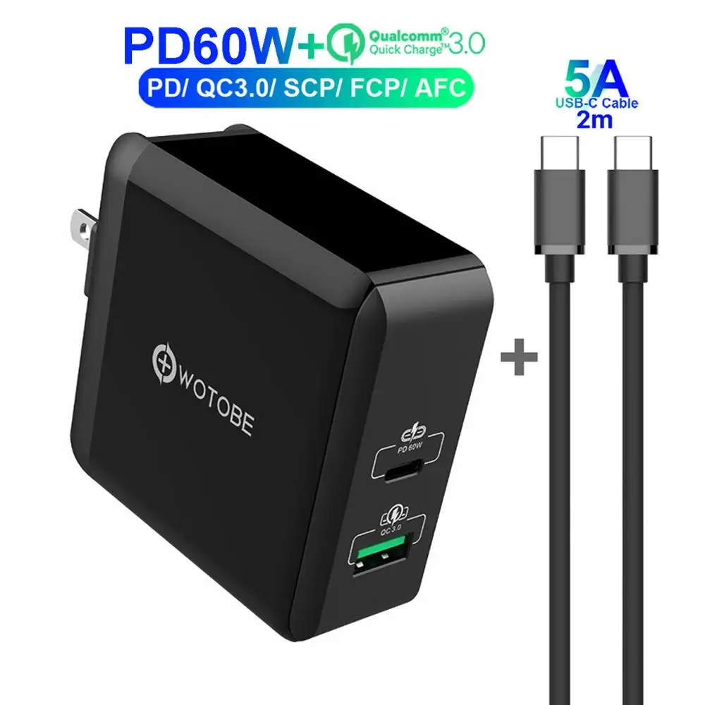 2 порта 78 Вт USB-C адаптер питания, 1 порт PD60W и 1 порт QC3.0/SCP/AFC 22,5 W зарядное устройство для huawei p20/30 MacBook iPad Pro iPhone 11 s10 - Тип штекера: US