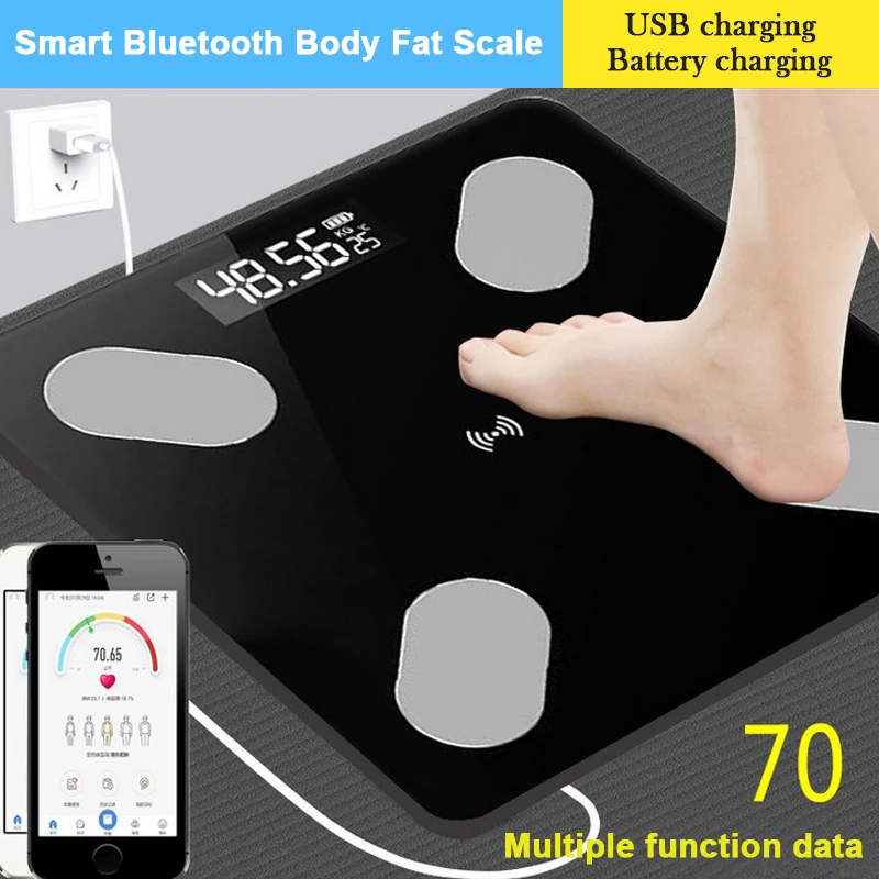

New Bluetooth Smart Electronic Scale Digital Display USB Charging Body Fat Scales XOA88