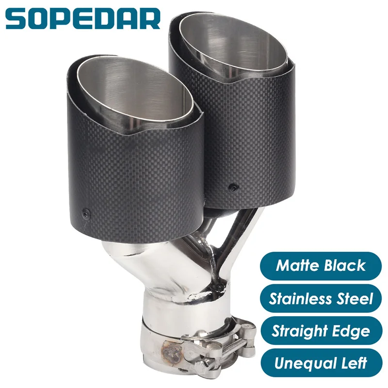 

SOPEDAR Dual Unequal Left Exhaust Muffler Tip Tail Pipe Stright Edge Matte Stainless Y Model For Akrapovic AP47KR