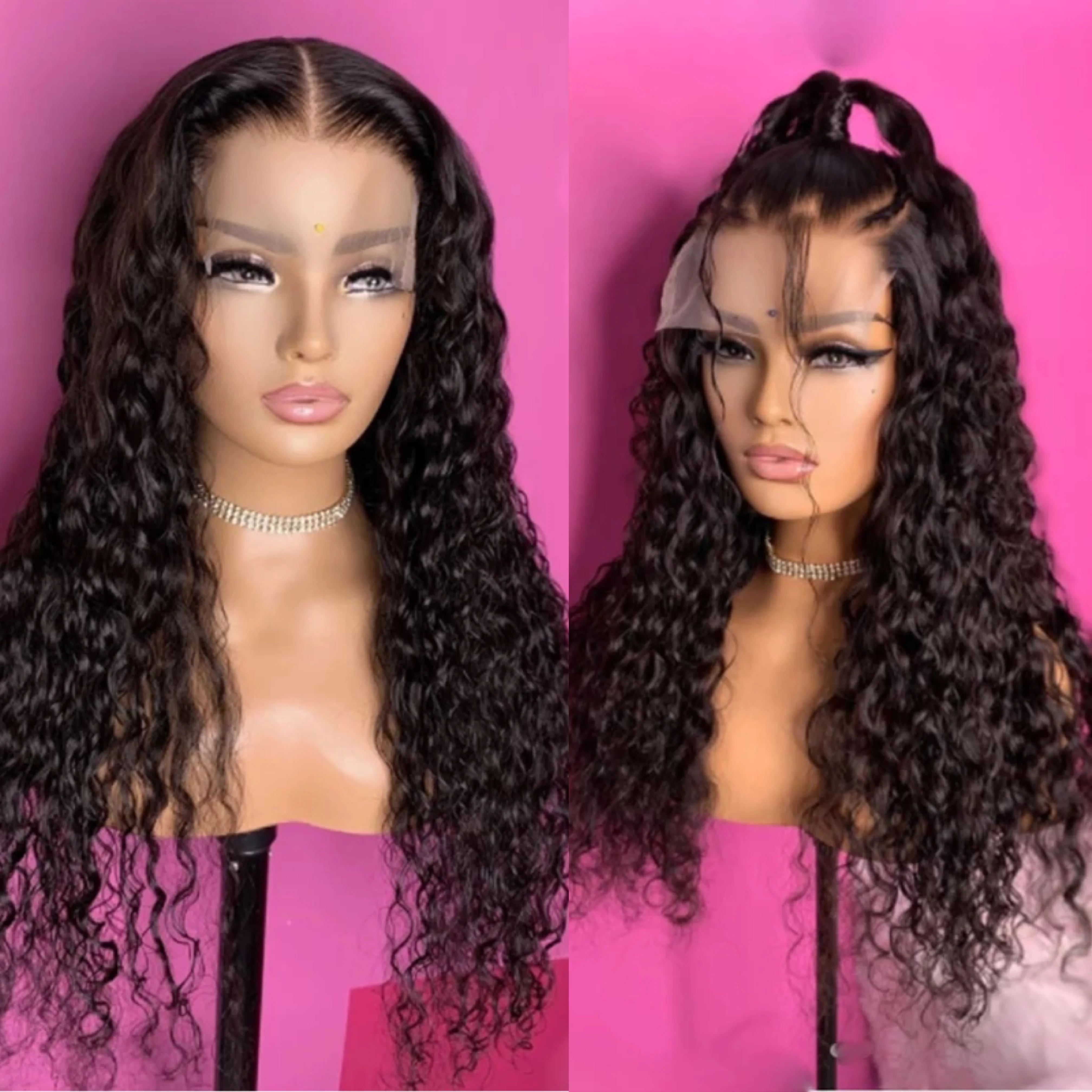 Middle Part 180% Density 26 Inch Long Kinky Curly Glueless Lace Front Wig For Black Women Babyhair Preplucked Daily Wear Wigs | Шиньоны и