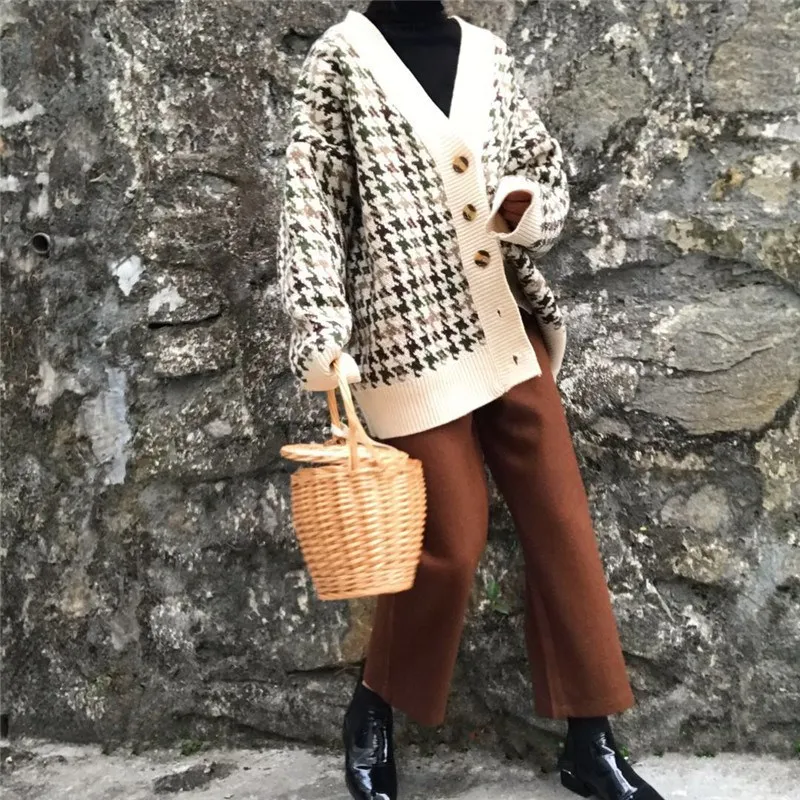 Ranberone 2019 New Spring Loose Plaid Cardigan Oversized Sweater Women's Spring Autumn Coat Korean Long Sleeve Sweater Cardigan