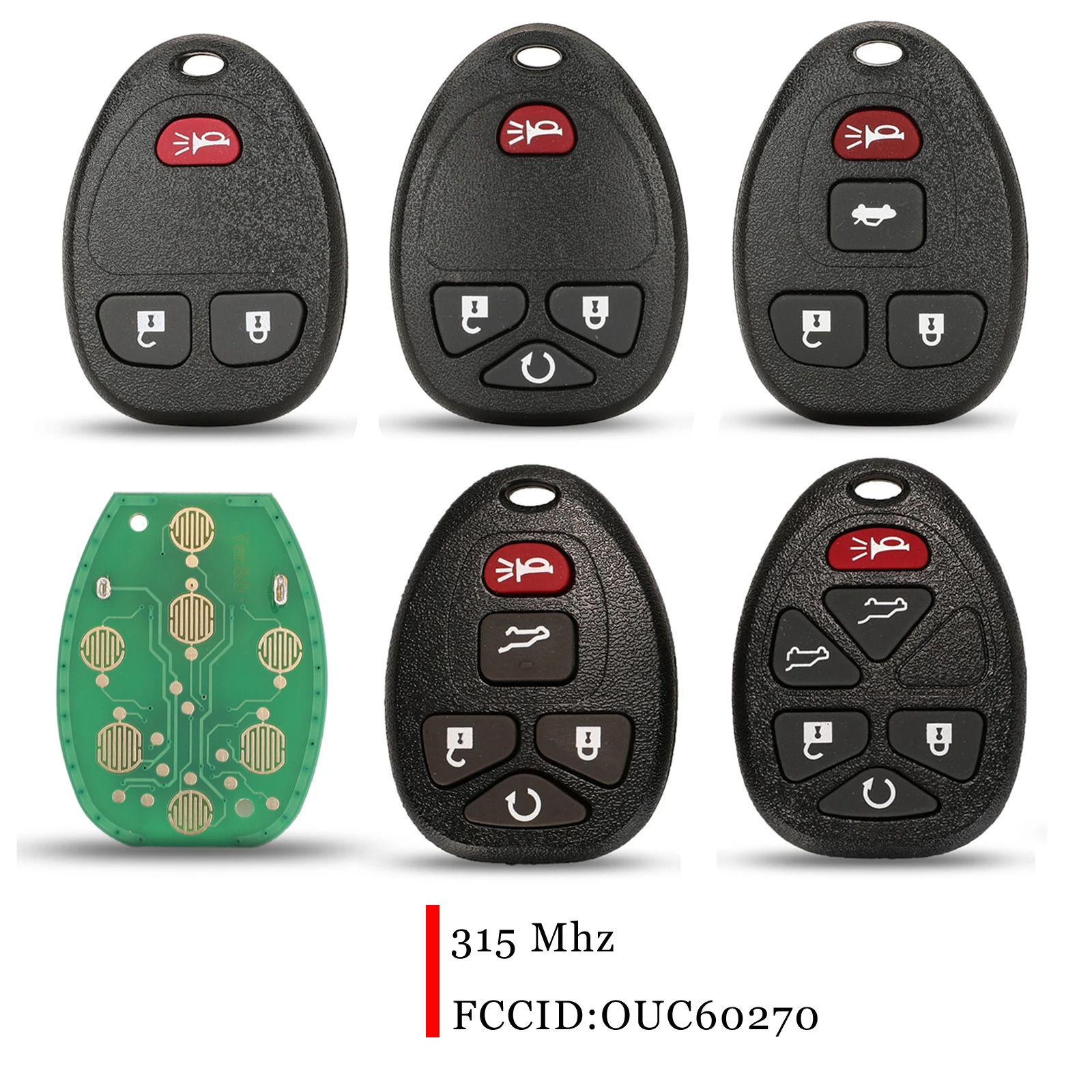 

jingyuqin 3/4/5/6 Buttons Remote Control Keyless Entry Car Key Fob For Buick Chevrolet Cadillac GMC Saturn 315Mhz OUC60270