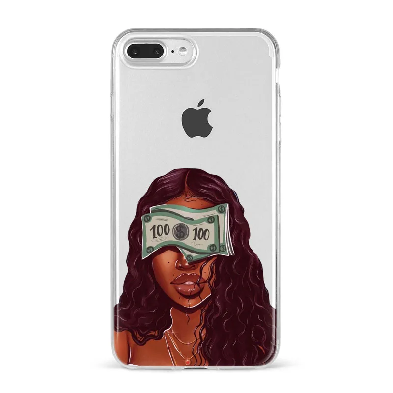MAKE MONEY Not Friends Kash афро черная девушка Fundas чехол для iPhone X XR XS Max 8 7 6s Plus прозрачный силиконовый чехол с бантом - Цвет: TPU