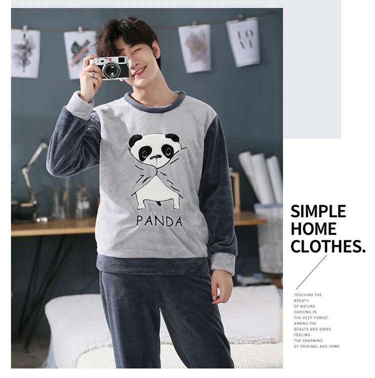 3XL 4XL 5XL 95kg Nightwear Long Sleeve Winter Warm Flannel Pajamas Sets Print Sleepwear Long Pant Male Men Pajama Set men's loungewear sets