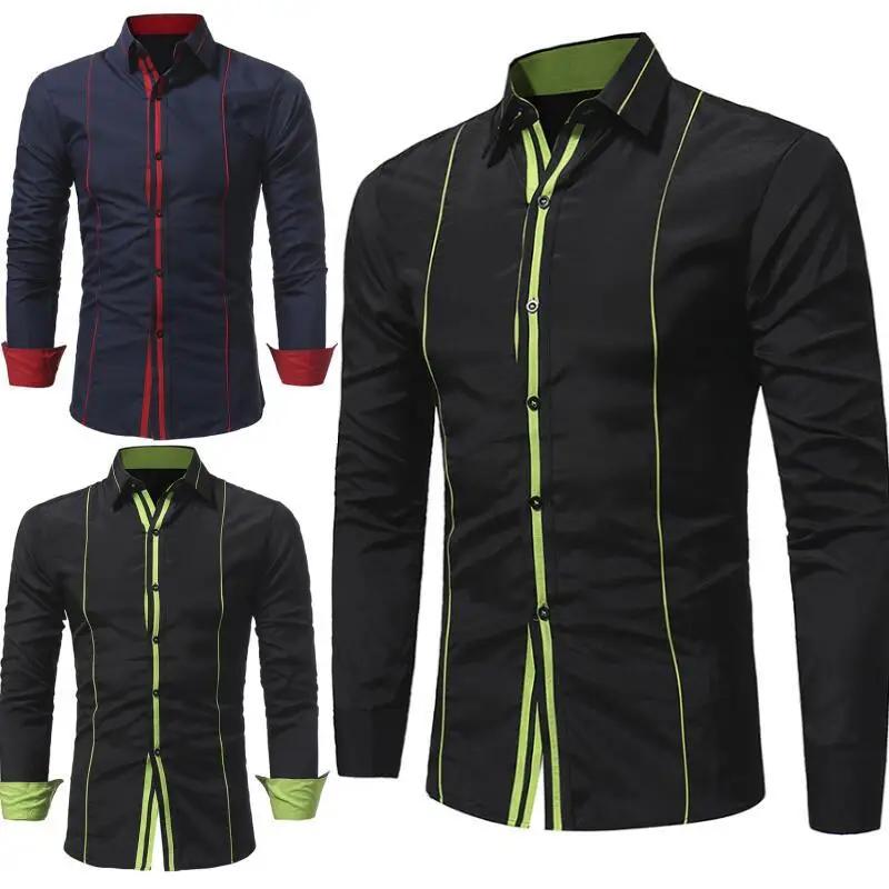

Men's Shirt 2019 New Men's Slim Fit Shirt Male Casual Shirt Long Sleeve Shirt Collar male Color Matching