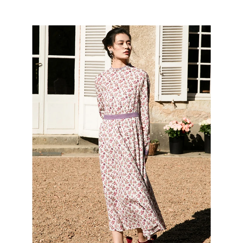 INMAN 2020 Autumn New Arrival Holiday Retro Style Flower Pattern Stand Collar Women A Line Dress INMAN 2020 Autumn New Arrival Holiday Retro Style Flower Pattern Stand Collar Women A Line Dress