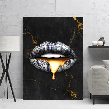 

Decoration Maison Black Wall Pictures Art Money Lip Canvas Poster Decoration Marble Paintings For Living Room Drop Shipping