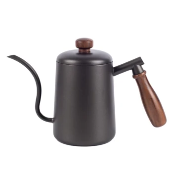 

304 Stainless Steel Gooseneck Drip Kettle Swan Neck Coffee Pot 5mm Thin Mouth Walnut Wood Handle Long Spout Pour-Over Tea Pot