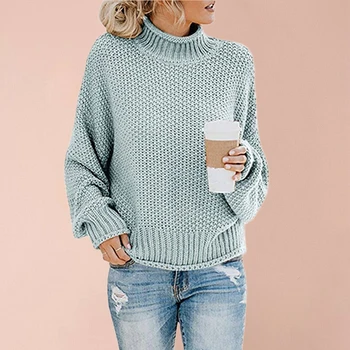

Women Sweater Autumn Oversized Pullover Ladies Tops Daily Winter Loose Knitted Jumper Casual Turtle Neck Batwing Sleeve Solid