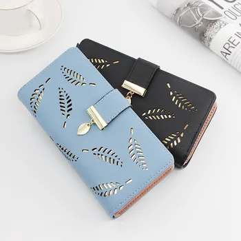

New Style Korean-Style Leaves Hollow Out Long Women'S Zipper Wallet Purse Phone Bag Clutch