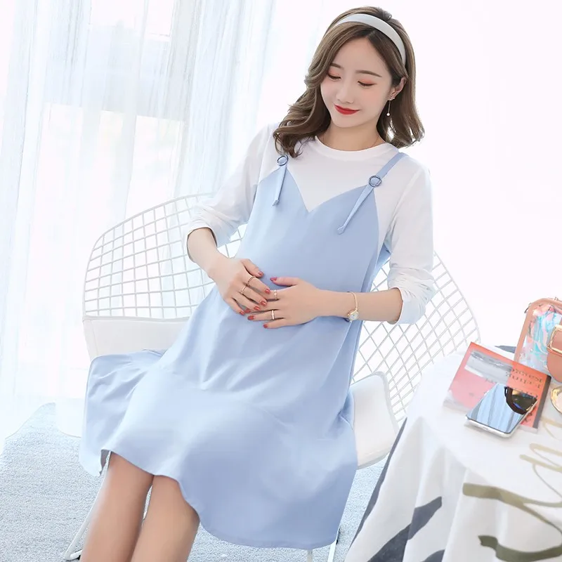Sweet Patchwork Maternity Cotton Dresses Autumn Spring Fashion Clothes for Pregnant Women Elegant Pregnancy Dresses Clothing