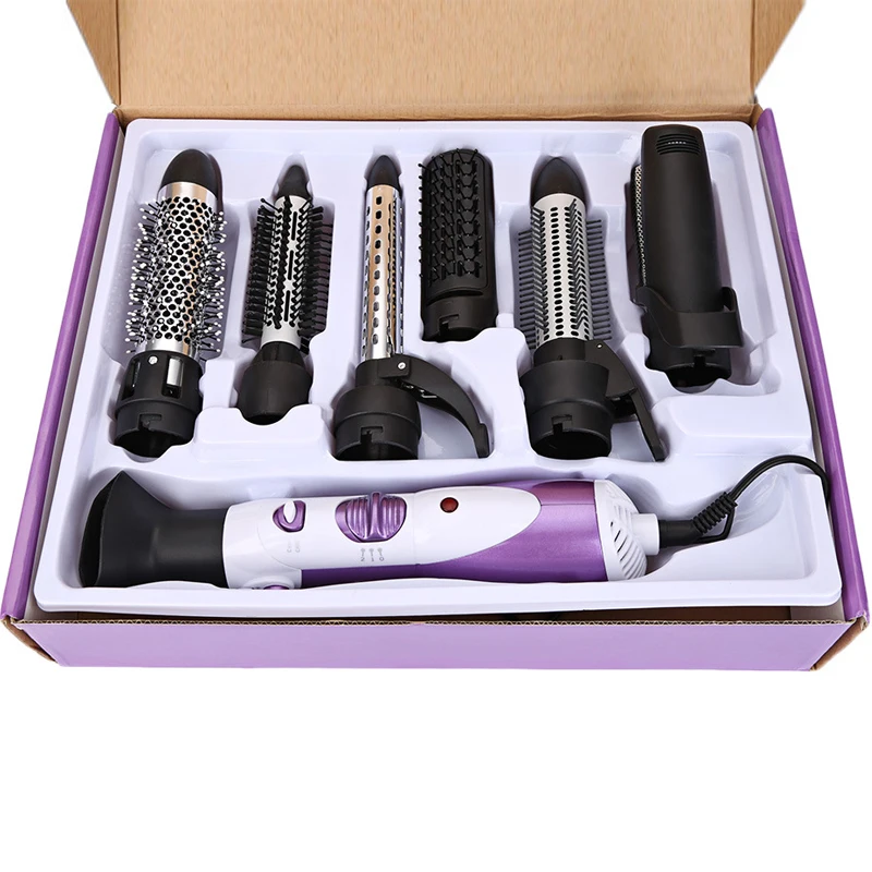 Kemei 7 в 1 фен для волос, многофункциональный фен, профессиональный фен для волос, стильные инструменты с воздушной насадкой, фен для волос, брус - Цвет: Purple
