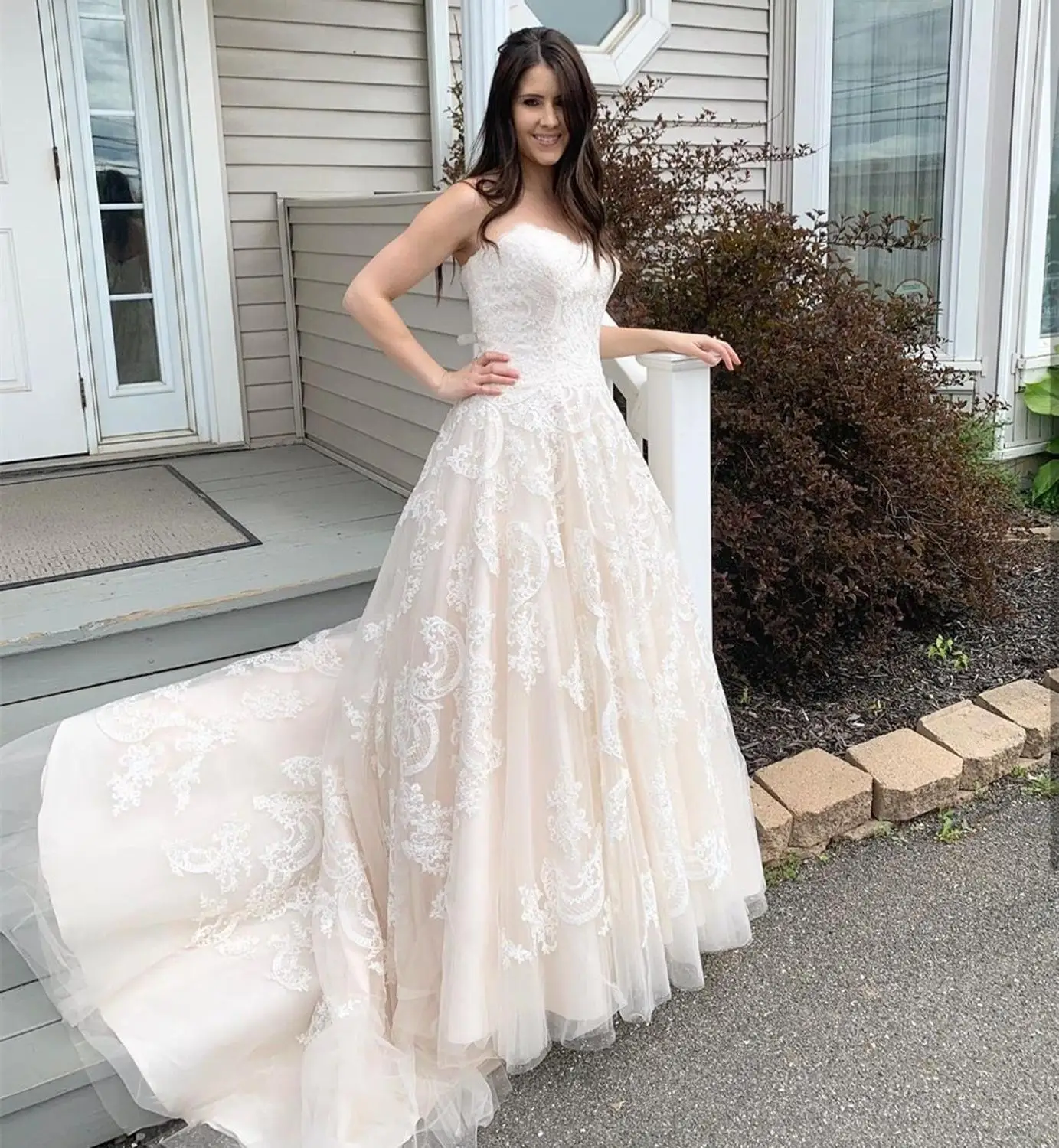 

2020 lastest estido simple safe Wedding Dress a-line white lace appliques bridal gowns robe mariage vestidos de novias 2020 pa