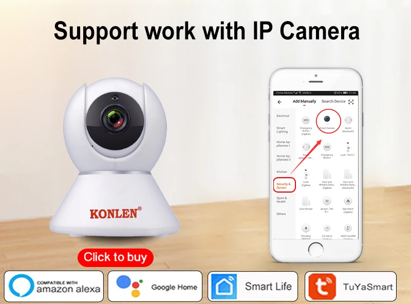 KONLEN Tuya Smart Life MINI wifi GSM домашняя система охранной сигнализации Беспроводная с ip-видеокамерой Alexa Google Home Голосовое управление