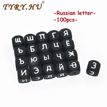 

100Pcs Silicone Russian Letter Alphabet Silicone Beads Baby Chewing beads Teething Necklace Teether Bead 12mm BPA Free