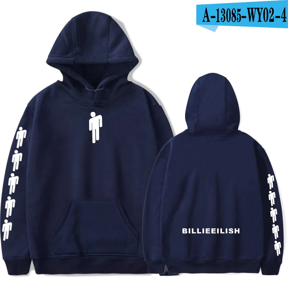 Осень Billie Eilish Популярные черные толстовки женские мужские пуловеры с принтом повседневные Harajuku Billie Eilish женские толстовки с капюшоном - Цвет: navy blue