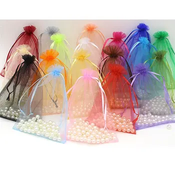 

New Fashion 100pcs 7X9 9X12 9X12 10X15 Cm Organza Bag Christmas Valentine's Day Party Candy Box Chocolate Gift Bag