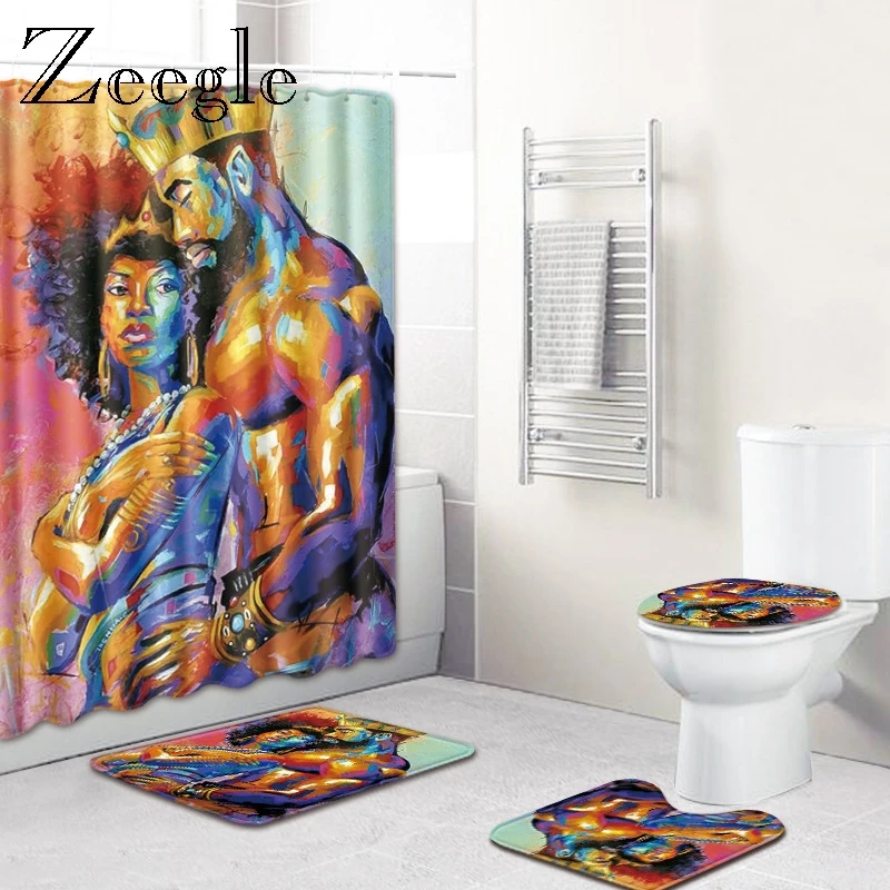 Zeegle Europe Portrait Bath Mat Set Anti Slip Bathroom Carpet Shower Curtain Soft Washable Toilet Pedestal Rug Decoration Toilet