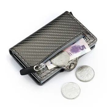 

BISI GORO 2020 Anti-theft Card Holder Carbon Fiber Slim Wallet Card RFID Men Business Button Wallet Male Coin Purse ID Holder