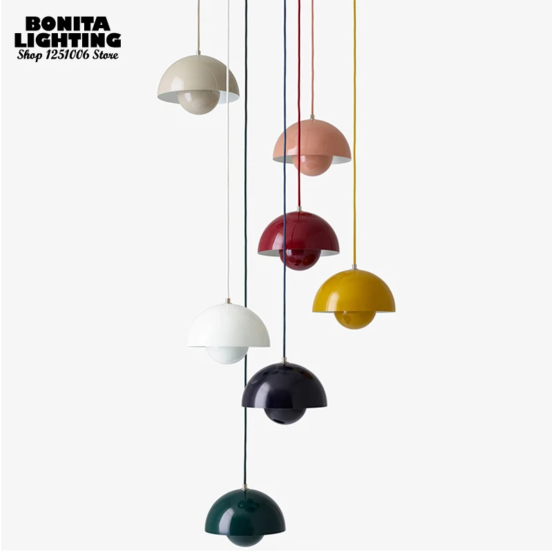 Nordic Danish Flowerpot Restaurant pendant lamp led bedside semi-circular golden droplight iron Classic modern cord pendant lamp