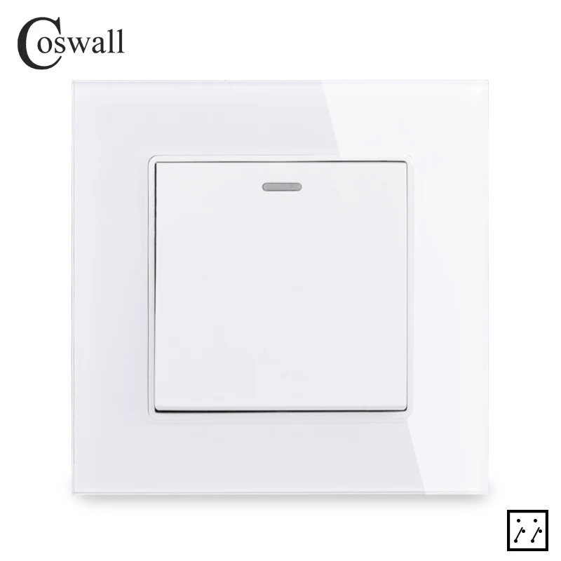 Coswall, панель из закаленного стекла, 1 комплект, 3 способа, промежуточный переключатель, кроссовер, переключатель вкл/выкл, настенный светильник, переключатель 16A C1 Series - Цвет: White