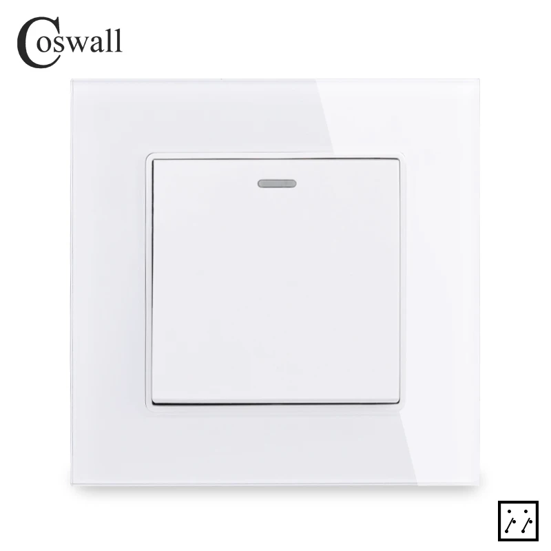 White Coswall, панель из закаленного стекла, 1 комплект, 3 способа, промежуточный переключатель, кроссовер, переключатель вкл/выкл, настенный светильник, переключатель 16A C1 Series - Цвет: White