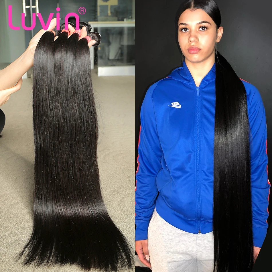 

Luvin 28 30 32 34 40 Inch Brazilian Hair Weave Bundles Straight Virgin Natural 1 3 4 Bundles Deal 100% Human Hair Double Drawn