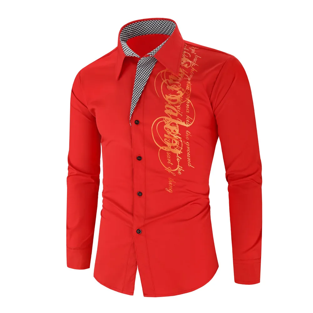 Red Роскошный золотистый и черный рубашка Для мужчин Slim Fit с длинными рукавами Camisa Masculina золотистый и черный Сорочка мужская, для общественных мест Для мужчин клуб нарядная рубашка - Цвет: Red