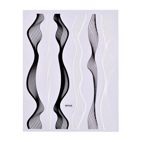 BP249 Black White 1 шт. 3D наклейки для ногтей золотые металлические волнистые полосы линии ленты дизайн наклейки фольги ползунки наконечники для украшения ногтей TRBP/CB - Цвет: BP249 Black White
